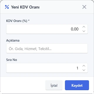 Ayarlar — KDV Oranları