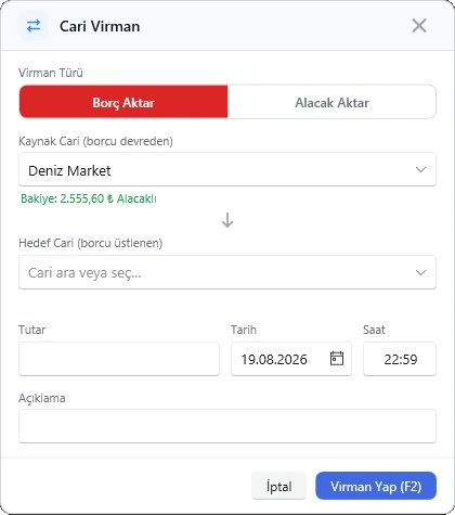 Cari — Virman (cari hesaplar arası aktarım)