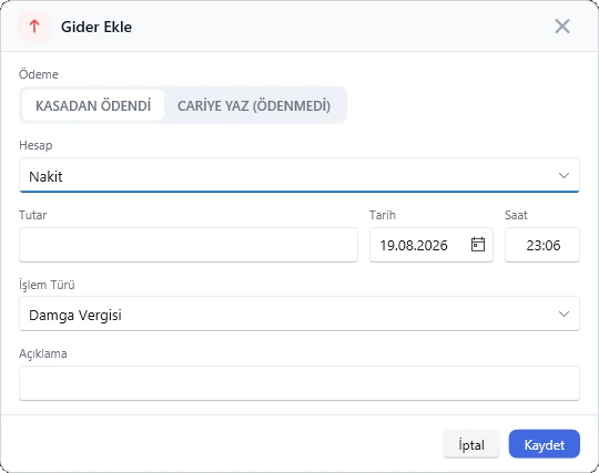 Kasa, Banka ve POS — Gelir ve gider ekleme