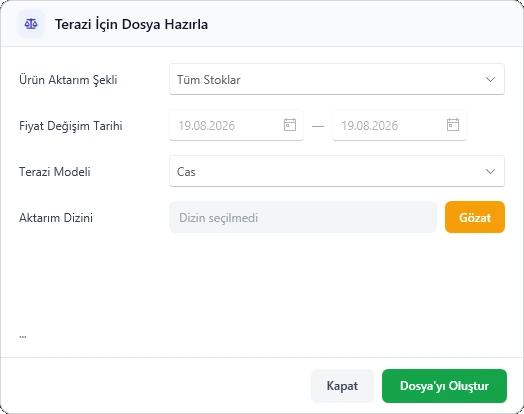 Ürün — Terazi dosyası ve şube fiyatları